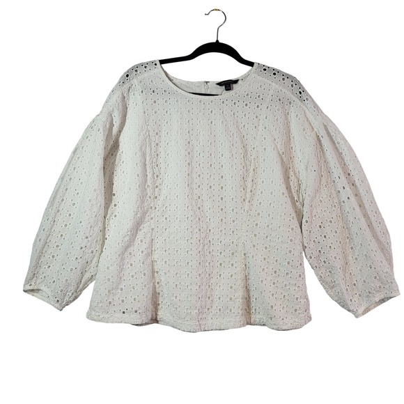 Banana Republic White Eyelet Puff Sleeve Top XL Cottagecore Clean Girl Cotton - Picture 3 of 10